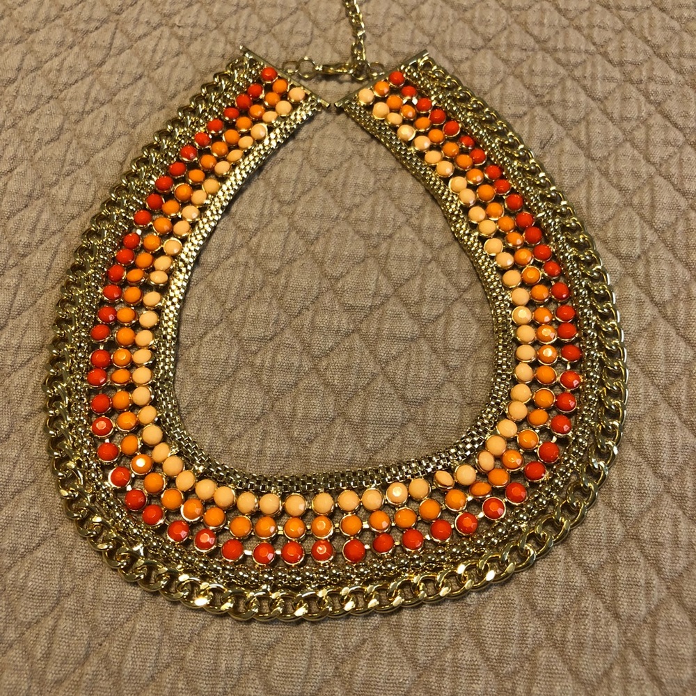 Statement necklace- Orange & gold beaded design